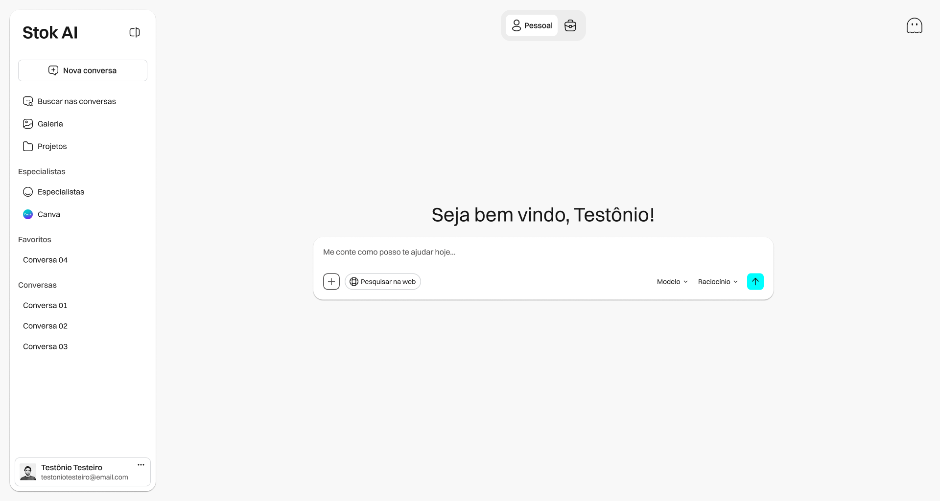 Ambiente Pessoal Stok AI